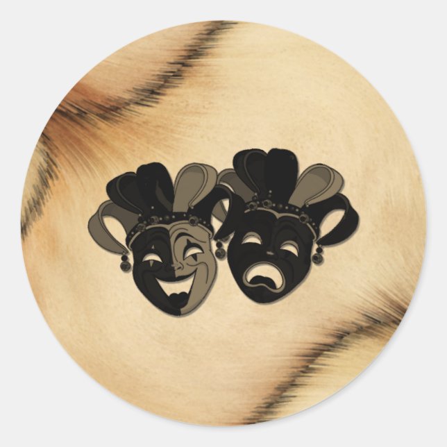 Rustikale Comedy und Tragedy Theaterdesign Runder Aufkleber (Vorderseite)