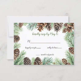 Rustikale Conifer-Blätter Kiefernzapfen Hochzeit RSVP Karte
