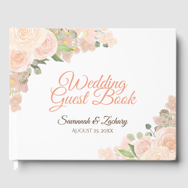 Rustikale Coral Peach Floral Boho Chic Hochzeit Gästebuch (Vorderseite)