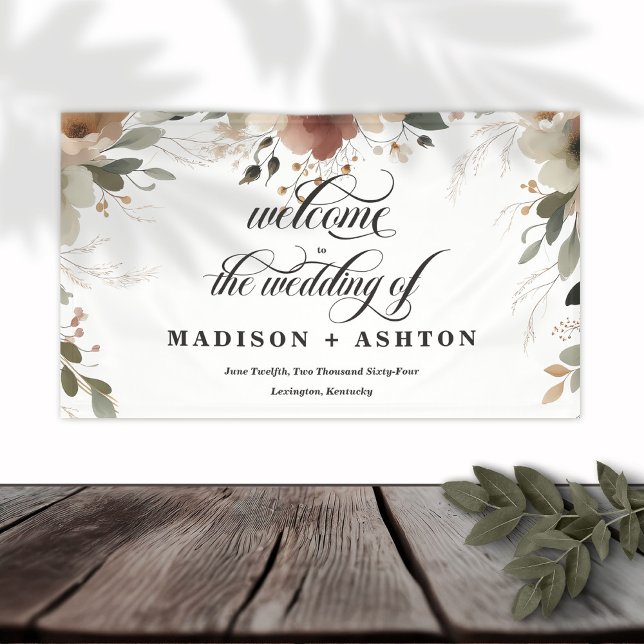 Rustikale Cotattacecore - Begrüßung von blumengesc Banner (Step into a world where love and nature intertwine, with our Ethereal Elegance Wedding Banners.)