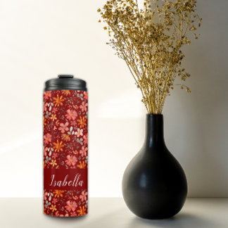 Rustikale Cottage Aquarellfarbe Blume rot Thermosbecher