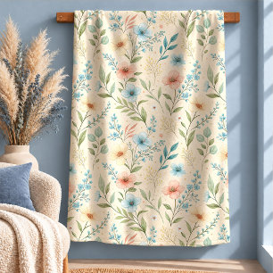 Rustikale Cottagecore-Wildblumen-Pastellblaue Wurf Sherpadecke