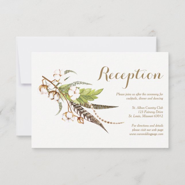 Rustikale Cotton Floral Wedding Card Einladung (Vorderseite)