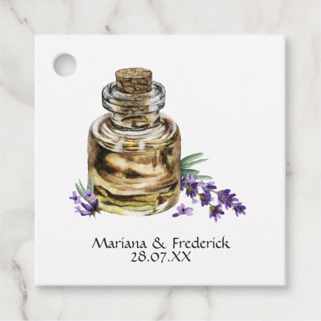 Rustikale Cotton Lavendel Country Wedding Geschenkanhänger (Vorderseite)