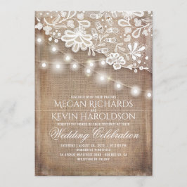 Rustikale Country Burlap-Streichellichter Hochzeit Einladung