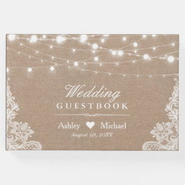 Rustikale Country Burlap-Streichellichter Hochzeit Gästebuch