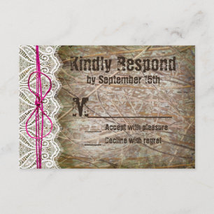 Rustikale Country Camouflage Rosa Bow Wedding RSVP Karte
