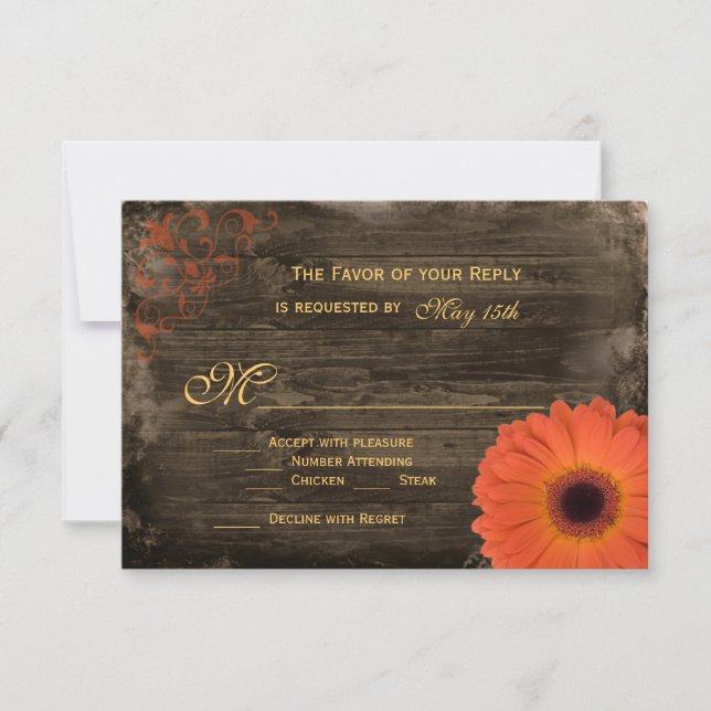 Rustikale Country Daisy Barn Wood Wedding RSVP Car (Vorderseite)