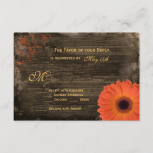 Rustikale Country Daisy Barn Wood Wedding RSVP Car Karte