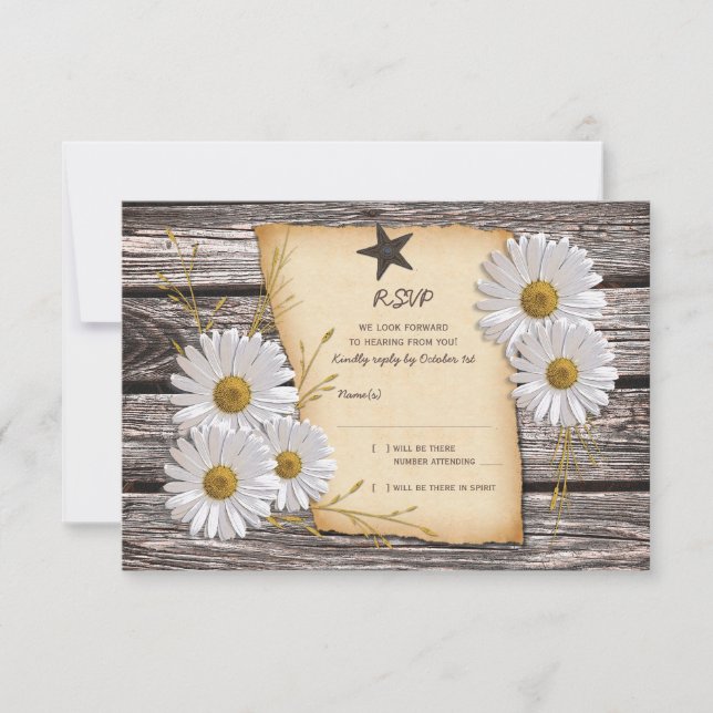 Rustikale Country Daisy Wedding Repair Card RSVP Karte (Vorderseite)