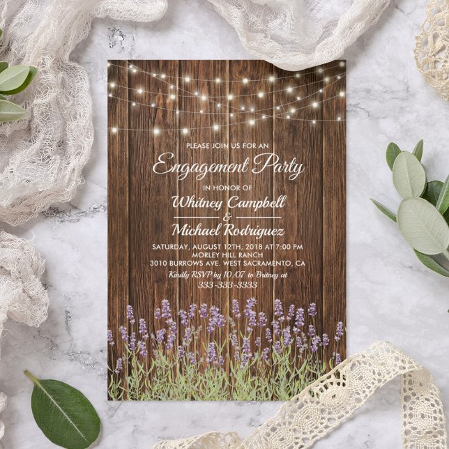 Rustikale Country Lavender Lights-Engagement-Parte Einladung (Von Creator hochgeladen)