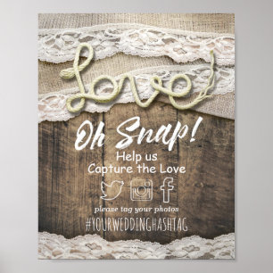 Rustikale Country Liebe Rope Lace Snap Hashtag Hoc Poster