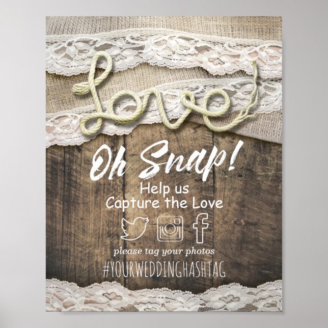 Rustikale Country Liebe Rope Lace Snap Hashtag Hoc Poster (Vorne)