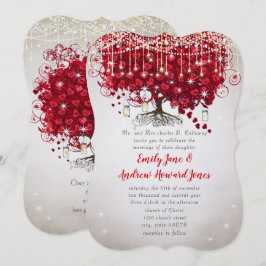 Rustikale Country Mason Jar Red & Silver Tree Hoch Einladung