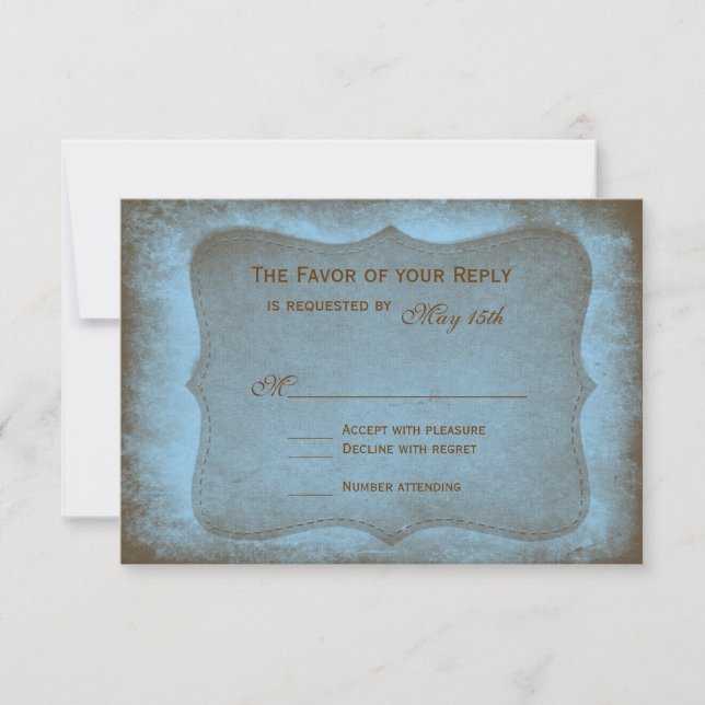 Rustikale Country Muddy Blue Wedding RSVP Cards (Vorderseite)