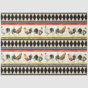 Rustikale Country Roosters Harlequin Black Decoupa Seidenpapier