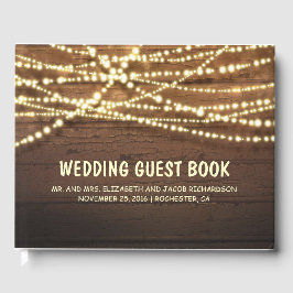 Rustikale Country String Lights Barn Wood Wedding Gästebuch