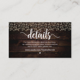 Rustikale Country String Lights, Hochzeitdetails Begleitkarte