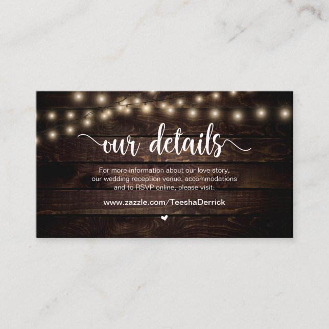 Rustikale Country String Lights, Hochzeitdetails Begleitkarte (Vorderseite)
