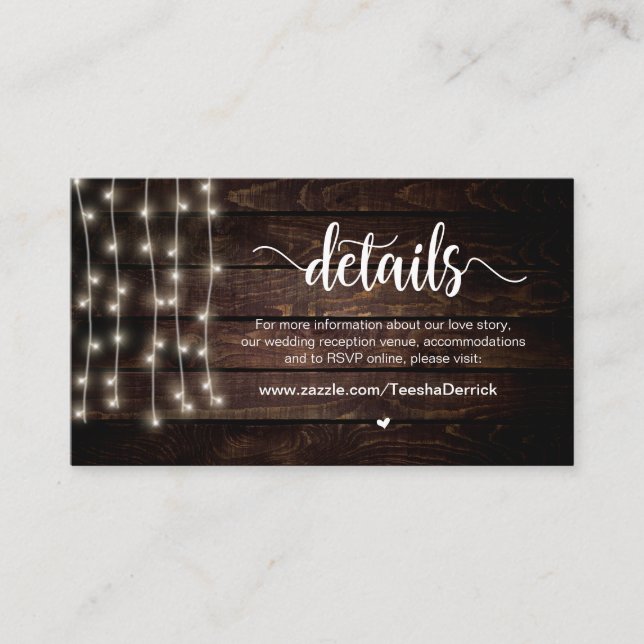 Rustikale Country String Lights, Hochzeitdetails Begleitkarte (Vorderseite)