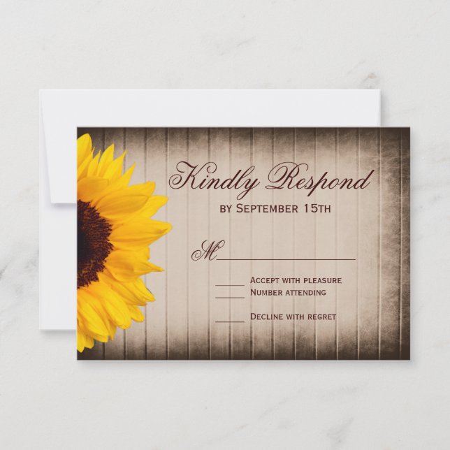 Rustikale Country Sunflower Wedding RSVP Cards (Vorderseite)