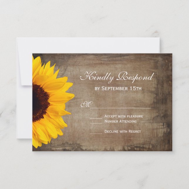 Rustikale Country Sunflower Wedding RSVP Cards (Vorderseite)
