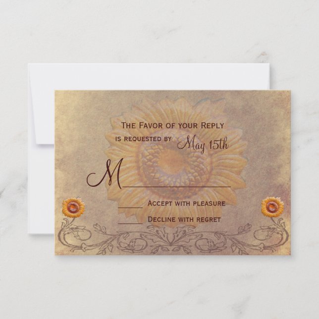 Rustikale Country Sunflower Wedding RSVP Cards (Vorderseite)