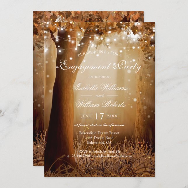 Rustikale Country Tree String Lights Engagement Pa Einladung (Vorne/Hinten)