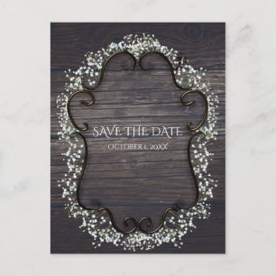 Rustikale Country Western Baby's Breath Speichert  Ankündigungspostkarte