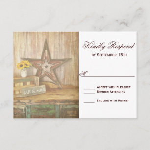Rustikale Country Western Star Wood Wedding RSVP C Karte