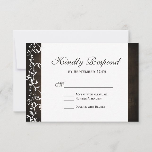 Rustikale Country Wirbel Brown Wedding RSVP Cards Karte (Vorderseite)