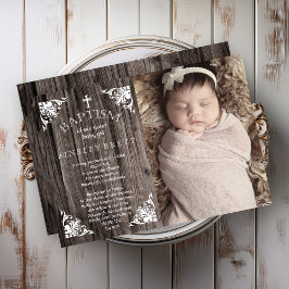 Rustikale Country Wood Baby Girl Foto Taufe Einladung