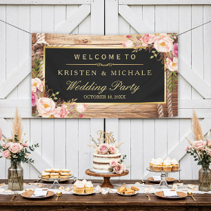 Rustikale Country Wood Knot Floral Wedding Party Banner