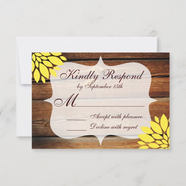 Rustikale Country Wood Yellow Blume Wedding RSVP (Vorderseite)