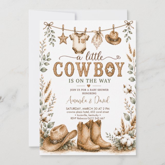 Rustikale Cowboy-Baby-Party Einladung (Vorderseite)
