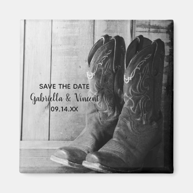 Rustikale Cowboy Boots Country Wedding Save the Da Magnet (Vorne)