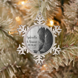 Rustikale Cowboy Boots Country Western Hochzeit Schneeflocken Zinn-Ornament