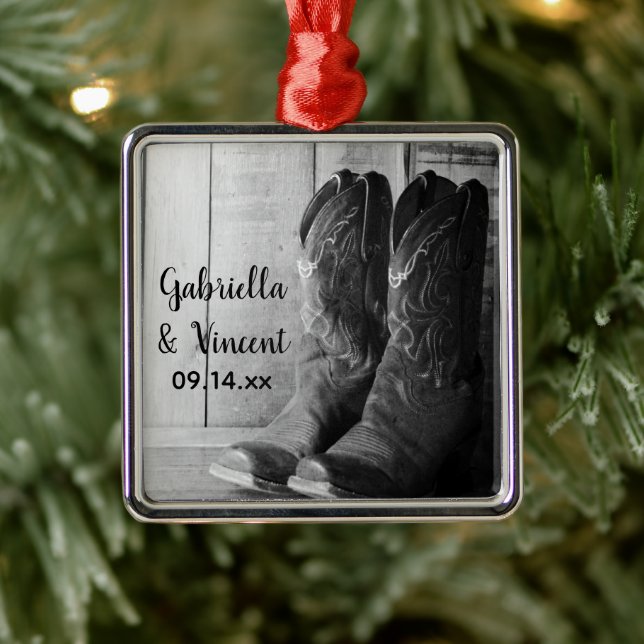 Rustikale Cowboy Boots Country Western Hochzeit Silbernes Ornament (Baum)