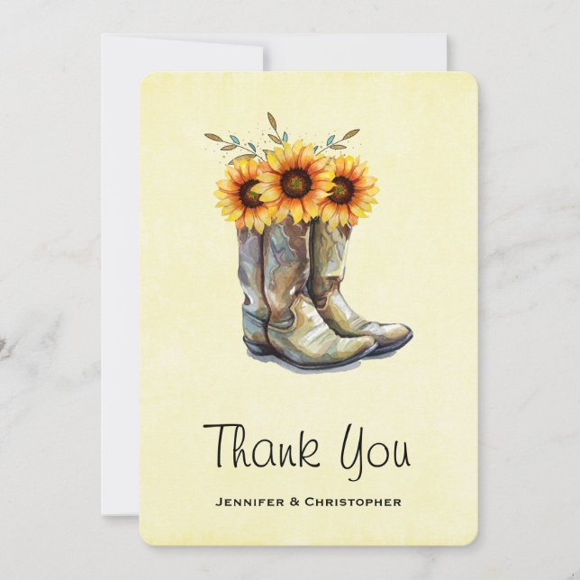 Rustikale Cowboy Boots mit Sonnenblumen Danke (Vorderseite)