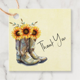 Rustikale Cowboy Boots mit Sonnenblumen Danke Geschenkanhänger