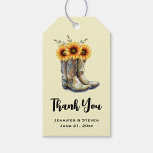 Rustikale Cowboy Boots mit Sonnenblumen Danke Geschenkanhänger