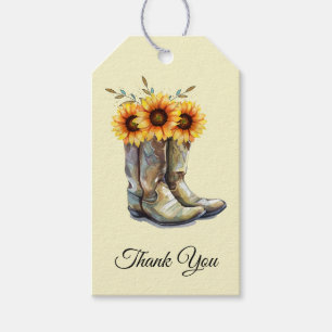 Rustikale Cowboy Boots mit Sonnenblumen Danke Geschenkanhänger