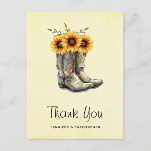 Rustikale Cowboy Boots mit Sonnenblumen Danke Postkarte