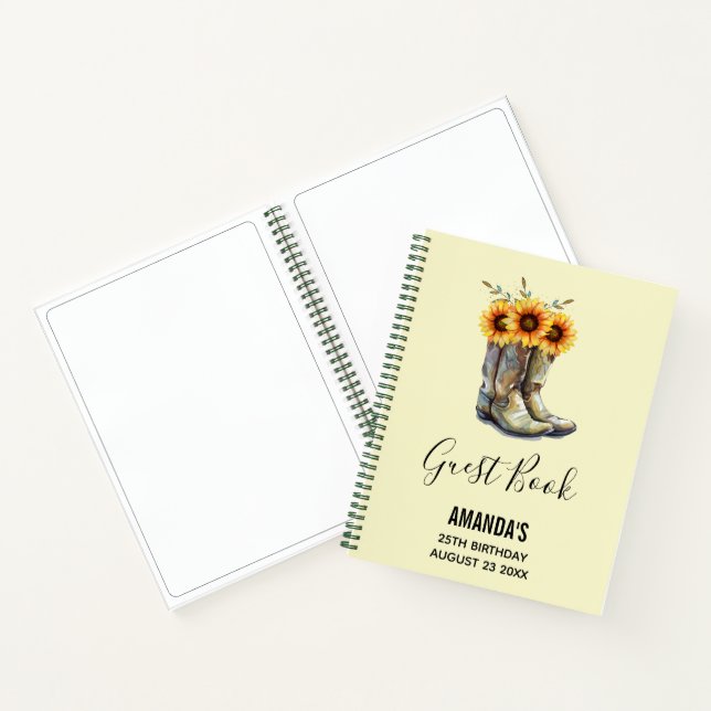 Rustikale Cowboy Boots mit Sunflowers Gästebuch Notizbuch (Innenseite)