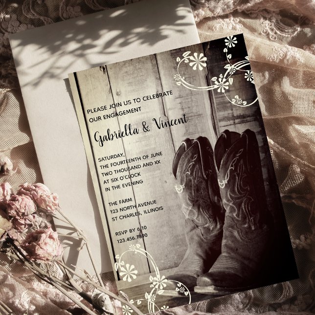 Rustikale Cowboy Boots Ranch Floral Engagement Par Einladung (Von Creator hochgeladen)