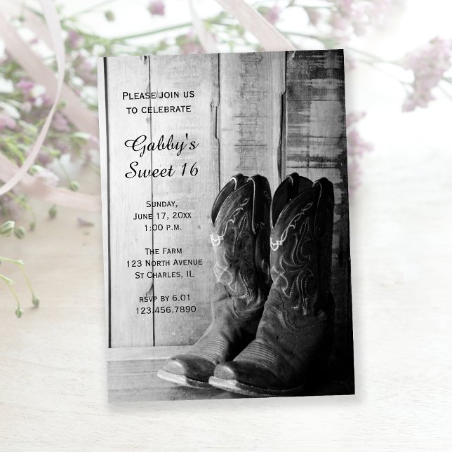 Rustikale Cowboy Boots Sweet 16 Barn Birthday Part Einladung (Von Creator hochgeladen)