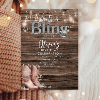 Rustikale Cowboy Boots und Bling-Party Einladung