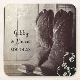 Rustikale Cowboy Boots Western Hochzeit Rechteckiger Pappuntersetzer