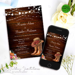Rustikale Cowboy Boots Western Wedding Einladung