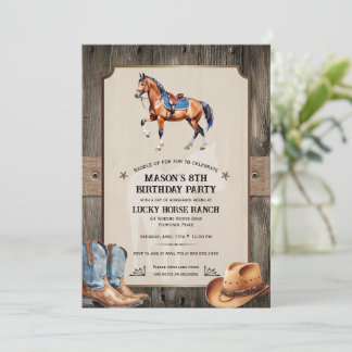 Rustikale Cowboy Horseback Reiten Geburtstagsparty Einladung